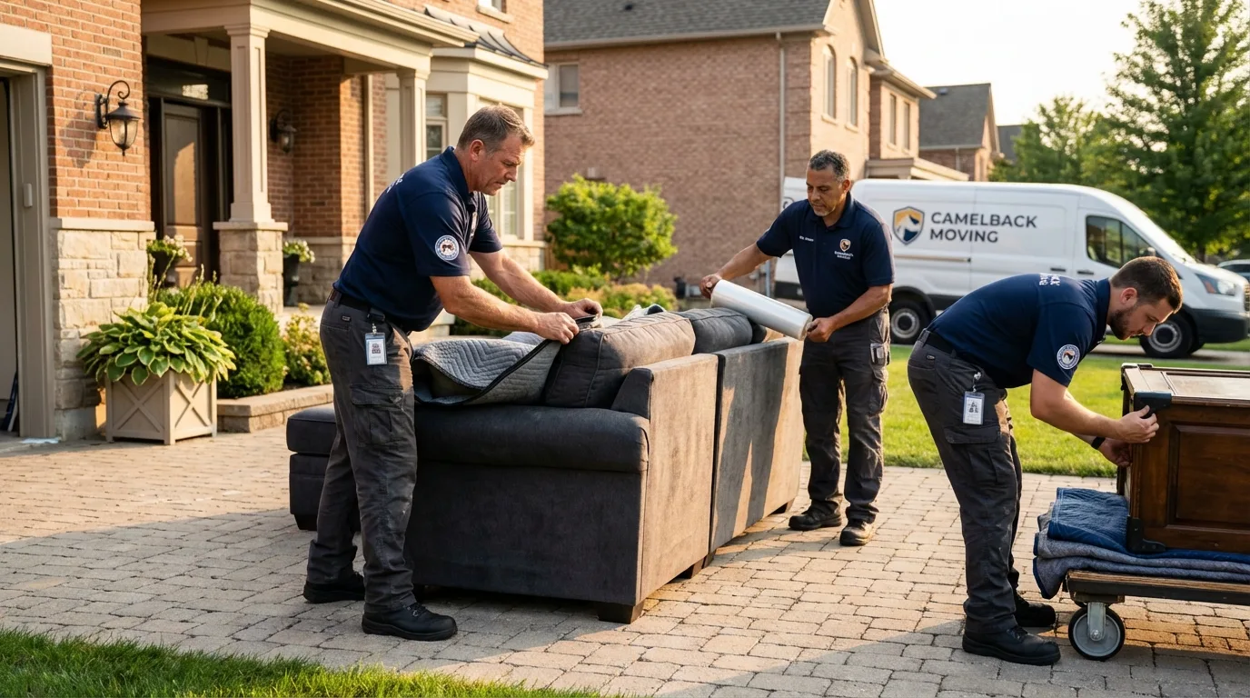 Large estate moving crew wrapping furniture in Crow Agency, MT